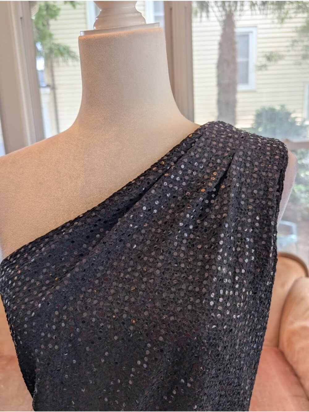 Vintage Jackie Jon NY Black Sequin One-Shoulder Cocktail Mini Dress Size 14 - Picture 3 of 7